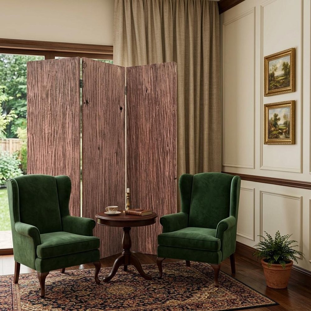 71" Brown Folding Three Panel Screen Room Divider