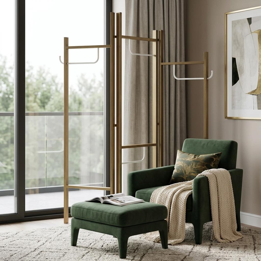 72" Brown Iron Folding Three Panel Screen Room Divider