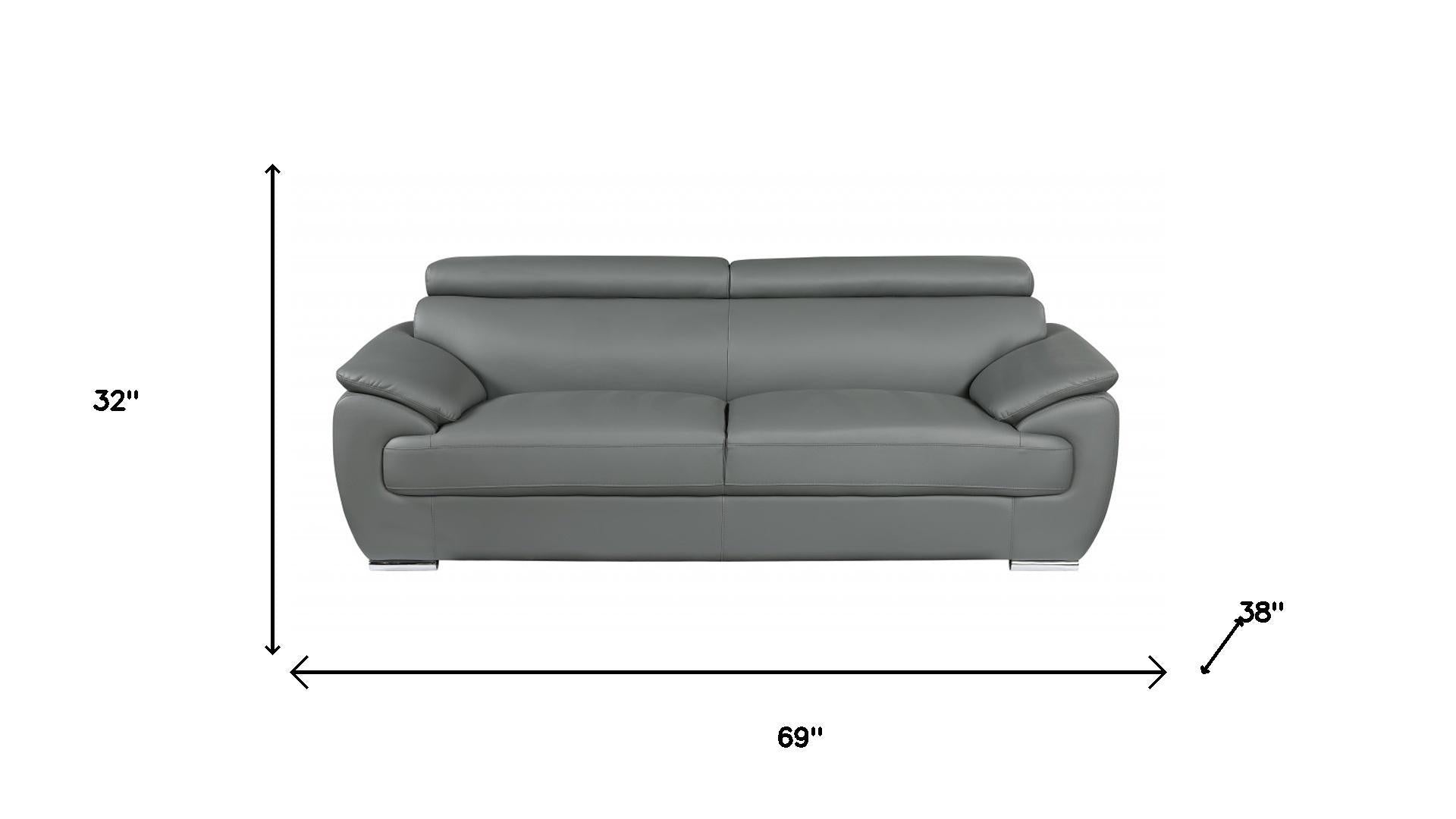 Two Piece Indoor Gray Genuine Leather Five Person Seating Set