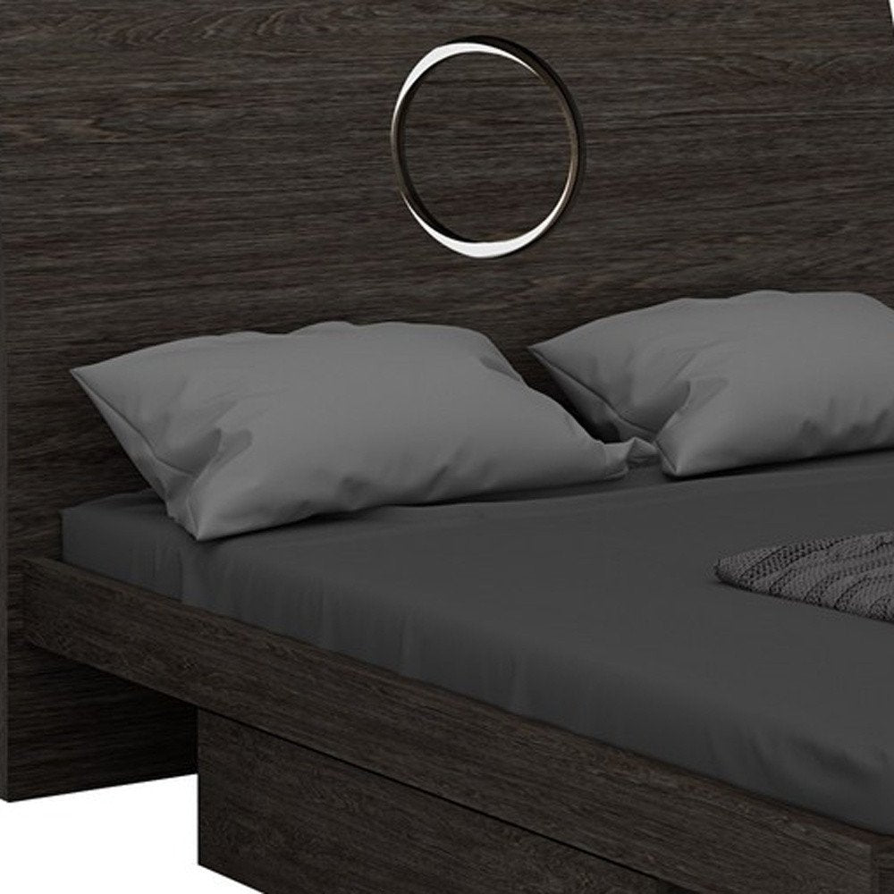 Gray Wood King Bed Frame With Drawer