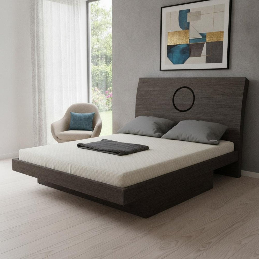 Gray Wood King Bed Frame With Drawer