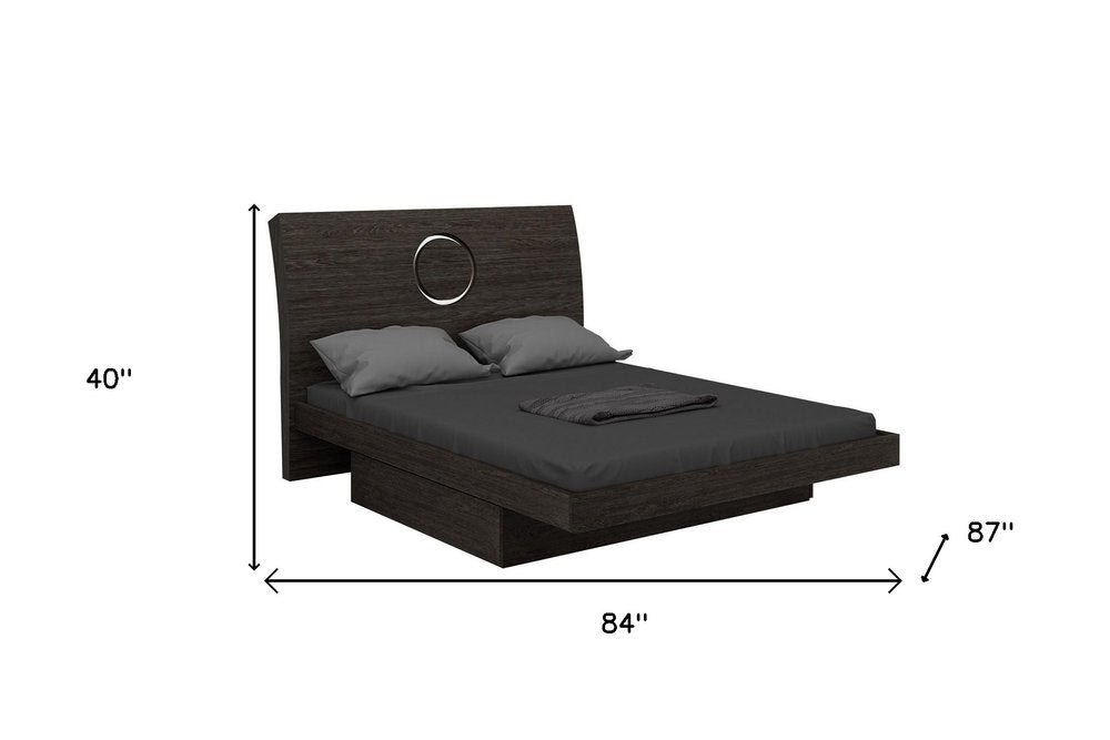 Gray Wood King Bed Frame With Drawer With Drawer Storage