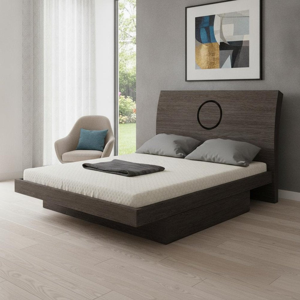 Gray Wood King Bed Frame With Drawer With Drawer Storage