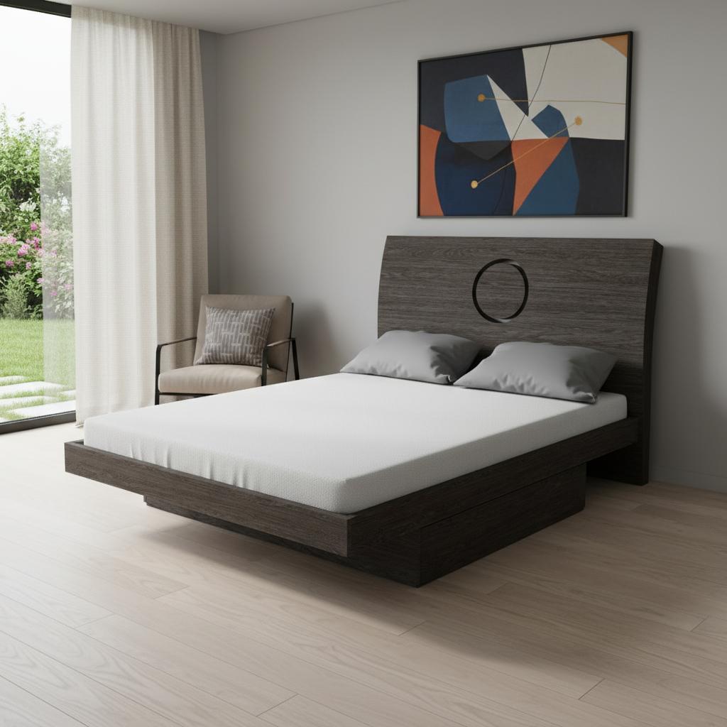 Gray Wood Queen Bed Frame With Drawer With Drawer Storage