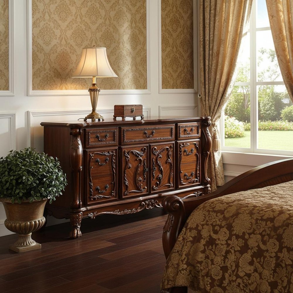 38" Brown Solid Wood Seven Drawer Combo Dresser