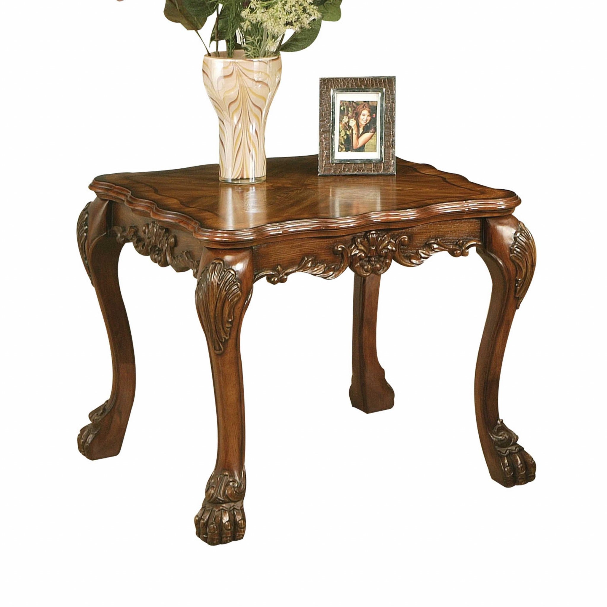 24" Cherry Oak And Brown Solid Wood End Table