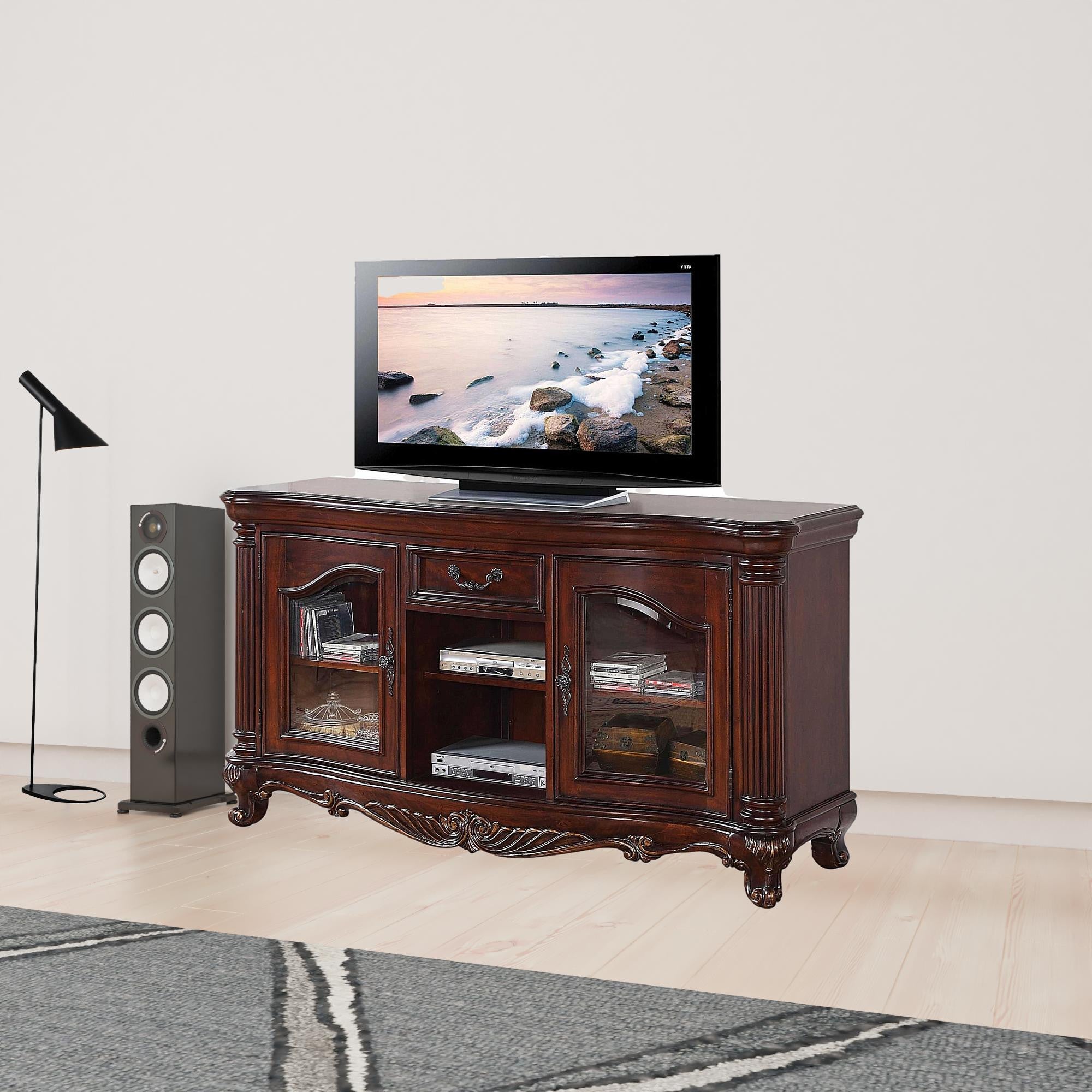 20" Brown Cabinet Enclosed Storage TV Stand with Bookcase