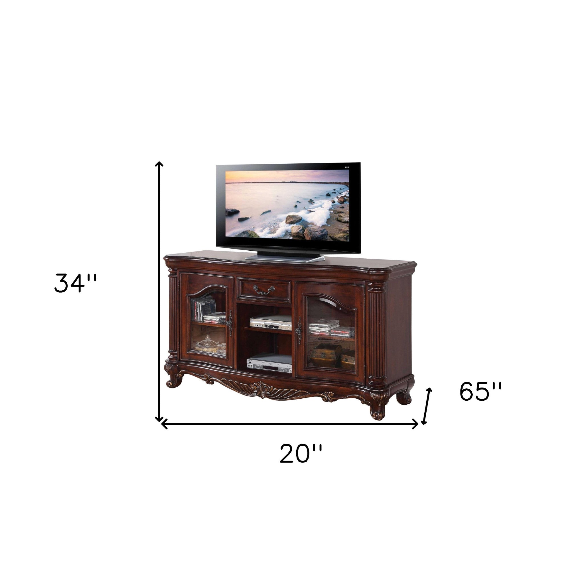 20" Brown Cabinet Enclosed Storage TV Stand with Bookcase