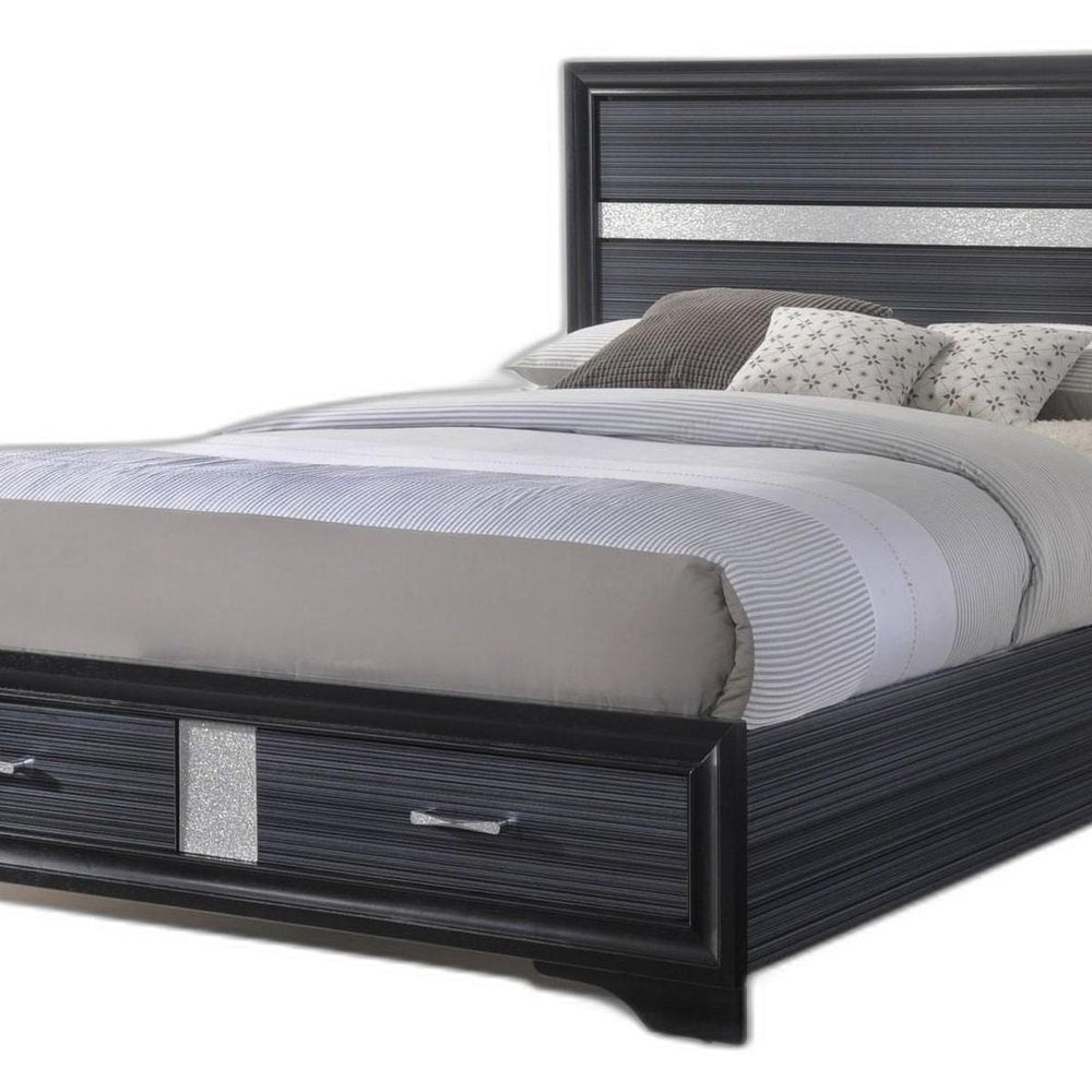 Black And Gray Wood Queen With Two Drawers Bed Frame