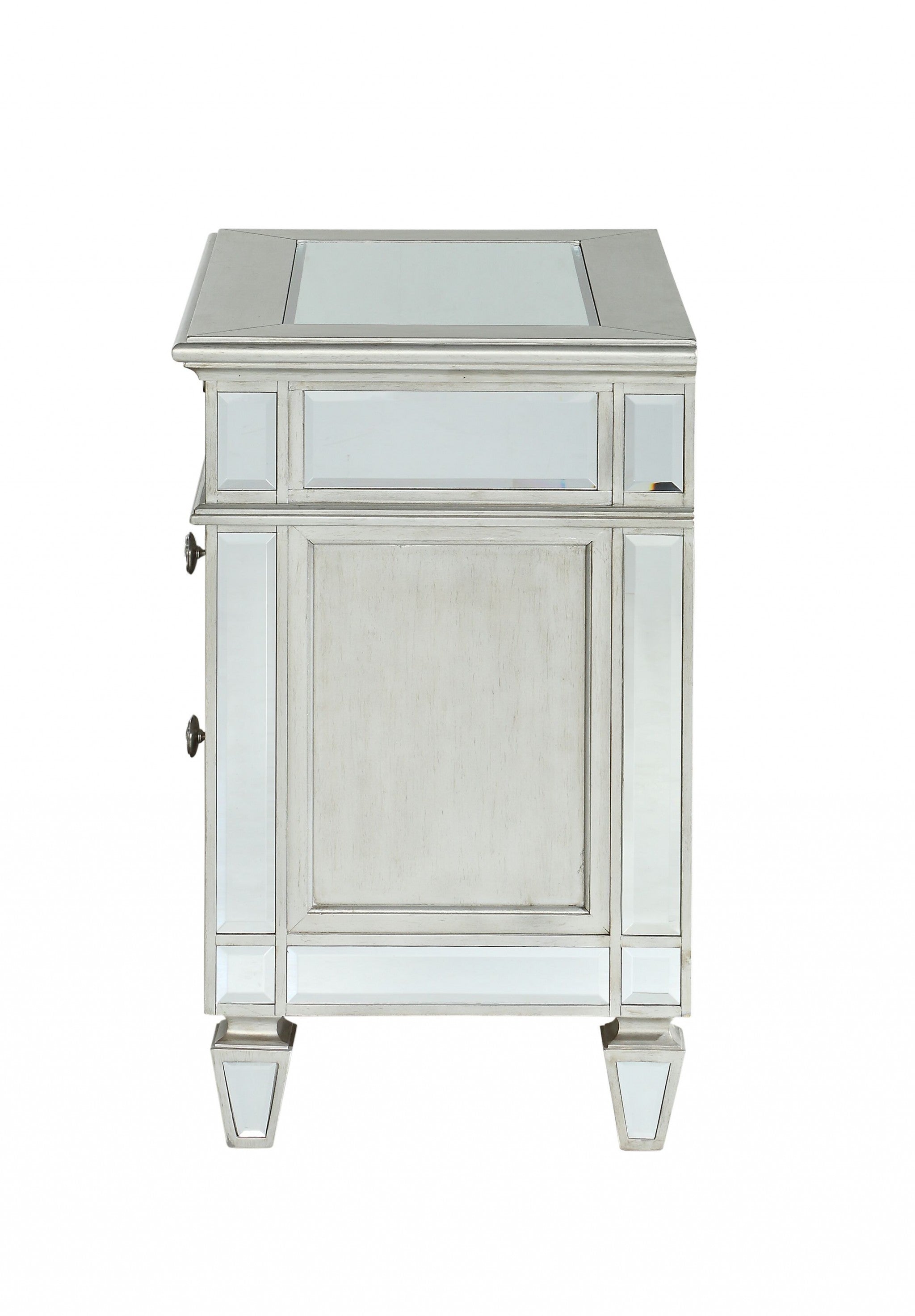 31" Silver Two Drawers Solid Wood Mirrored Nightstand