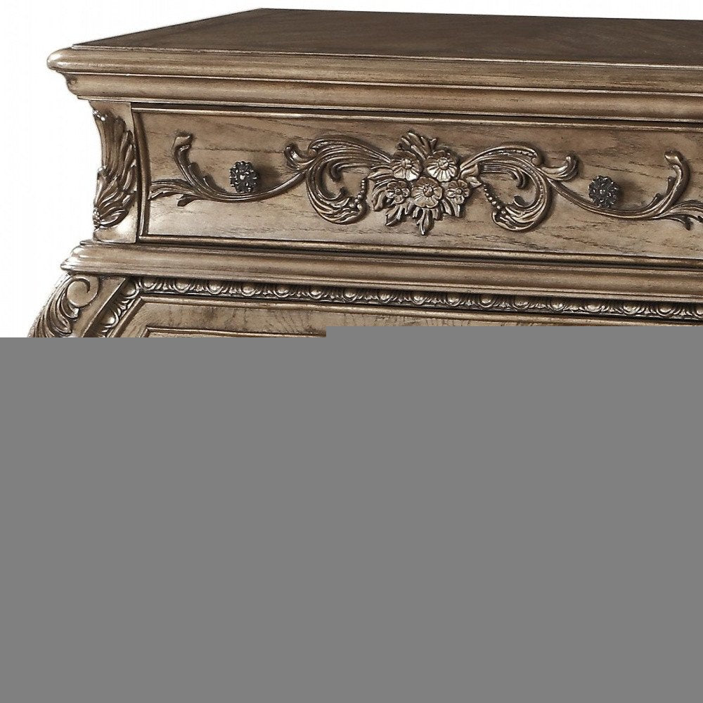 34" Champagne Novelty Three Drawers Solid Wood Nightstand