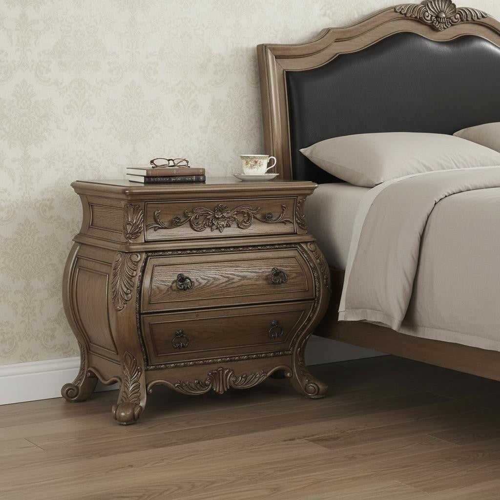34" Champagne Novelty Three Drawers Solid Wood Nightstand