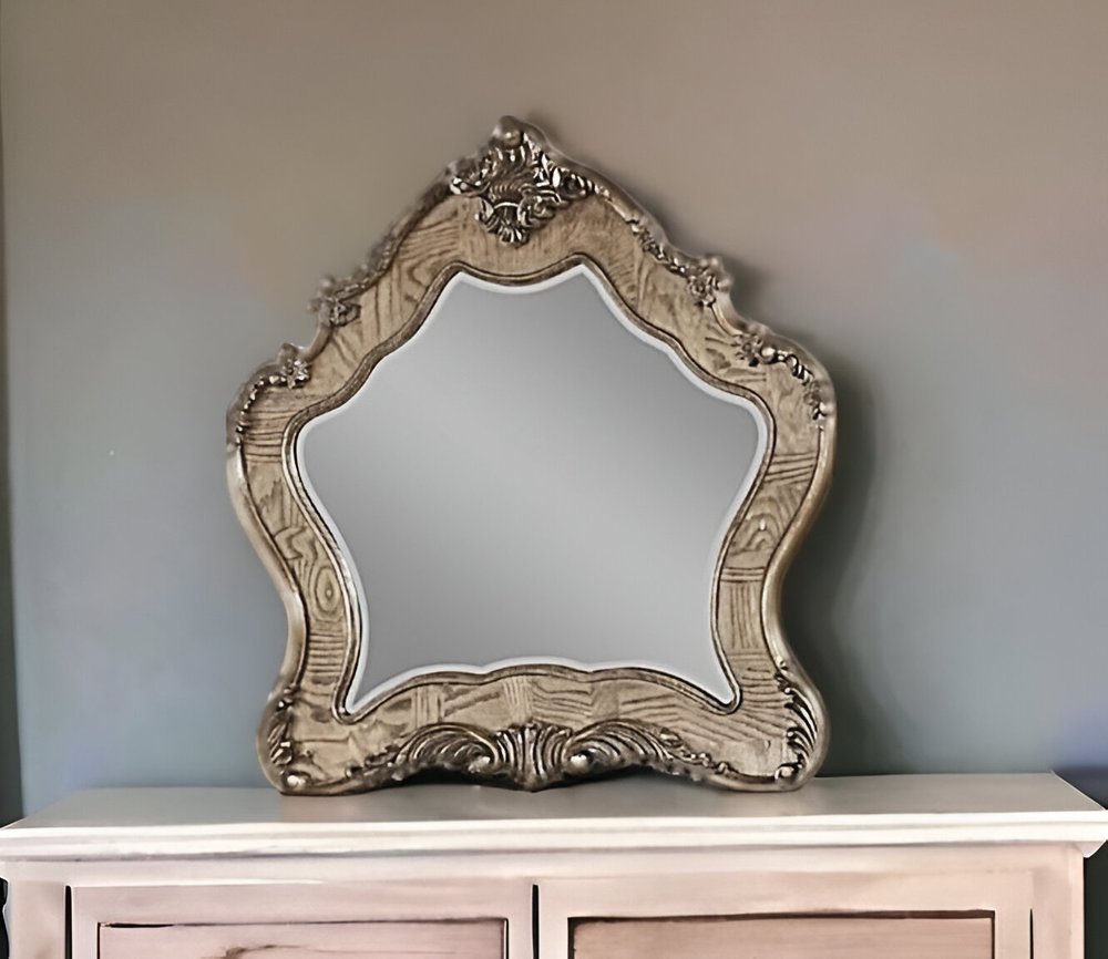 48" Oak Abstract Wood Framed Mounted Dresser Mirror