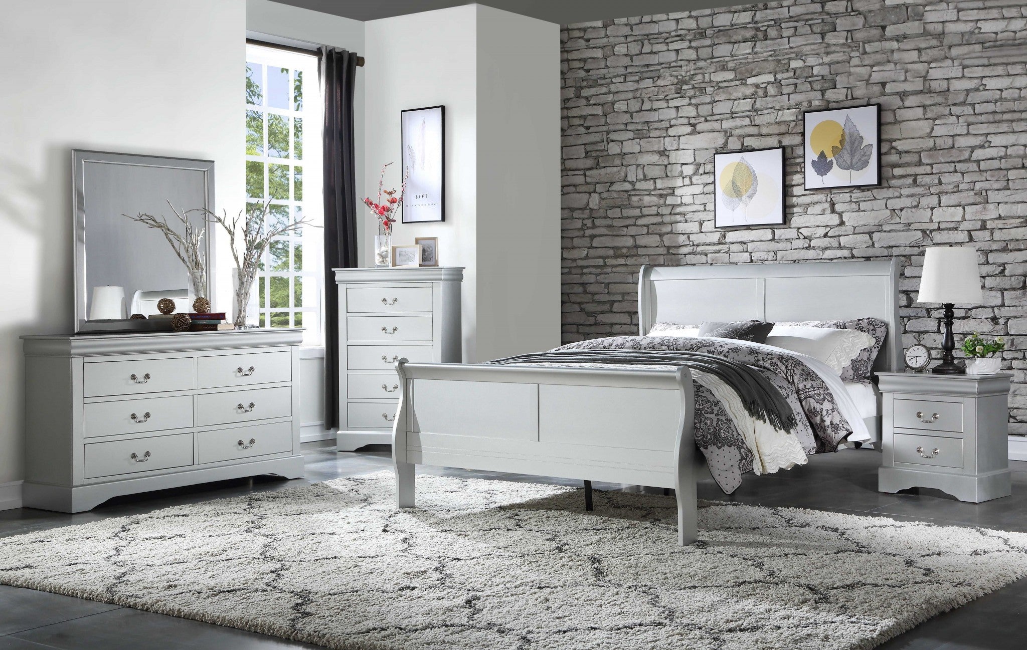 King Silver Sleigh Bed