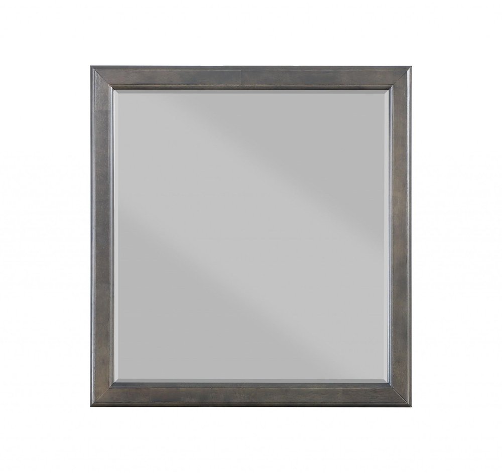 38" Gray Square Wood Framed Accent Mirror