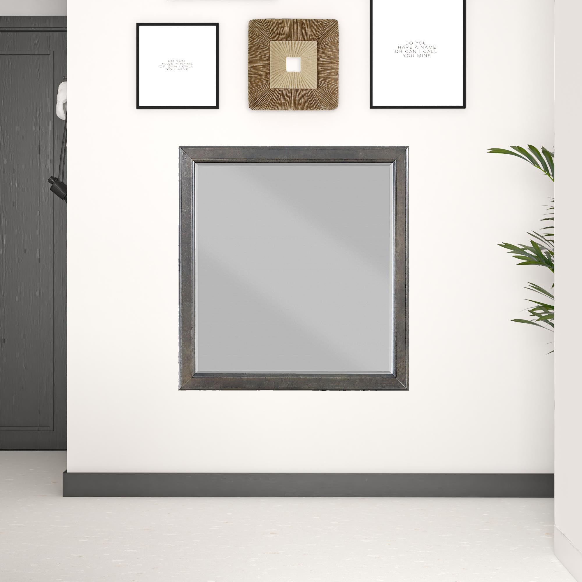 38" Gray Square Wood Framed Accent Mirror