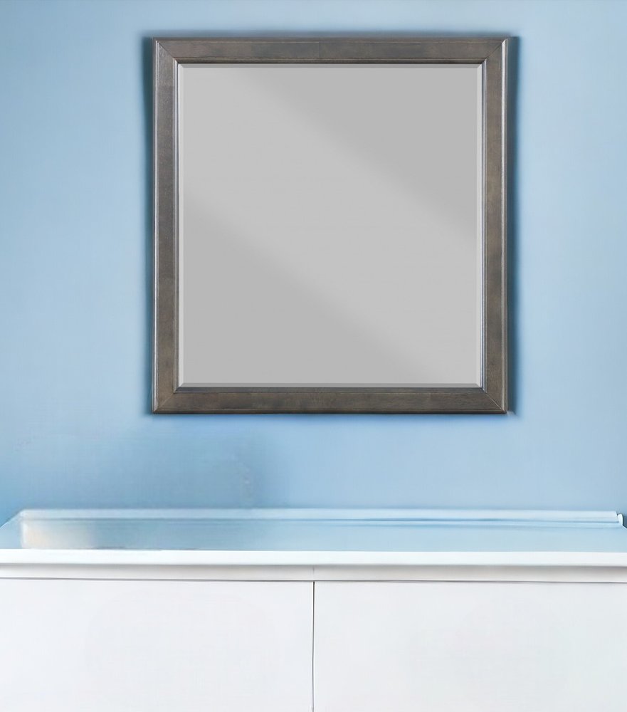 38" Gray Square Wood Framed Accent Mirror