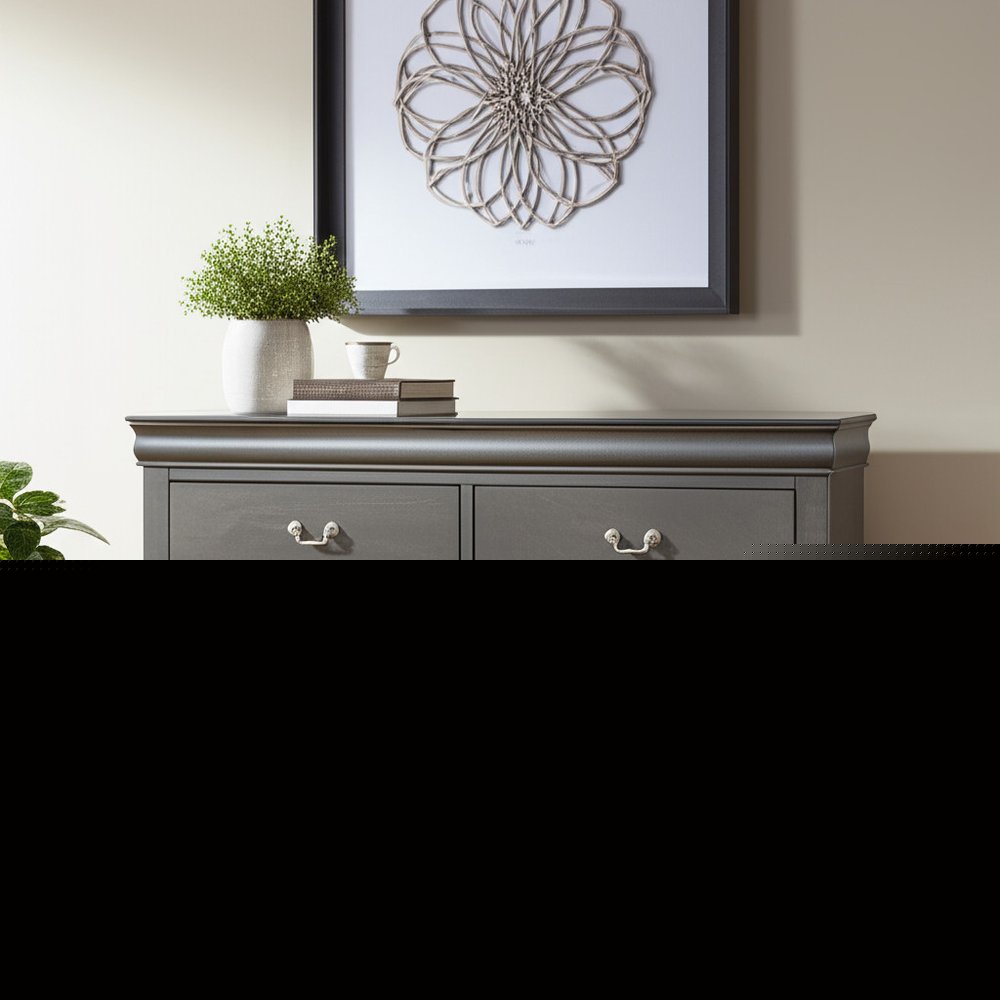 57" Gray Solid Wood Six Drawer Double Dresser