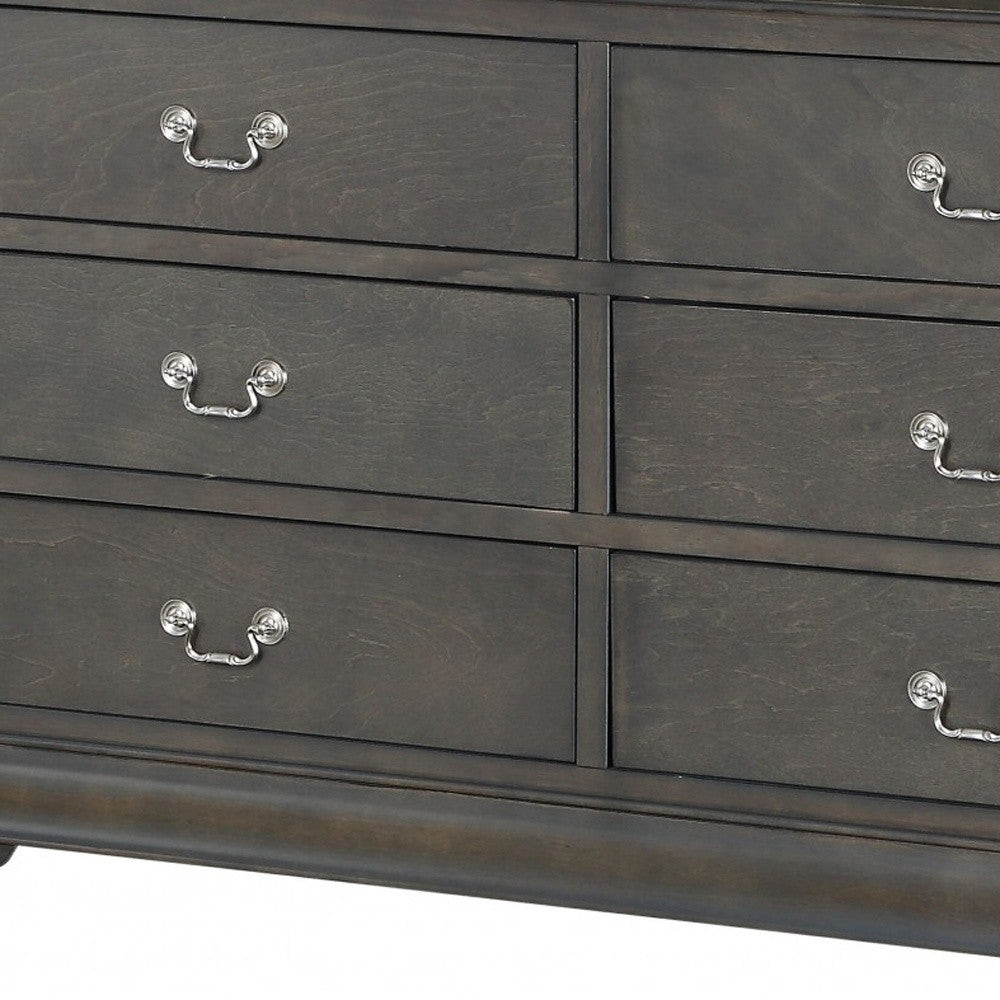 57" Gray Solid Wood Six Drawer Double Dresser