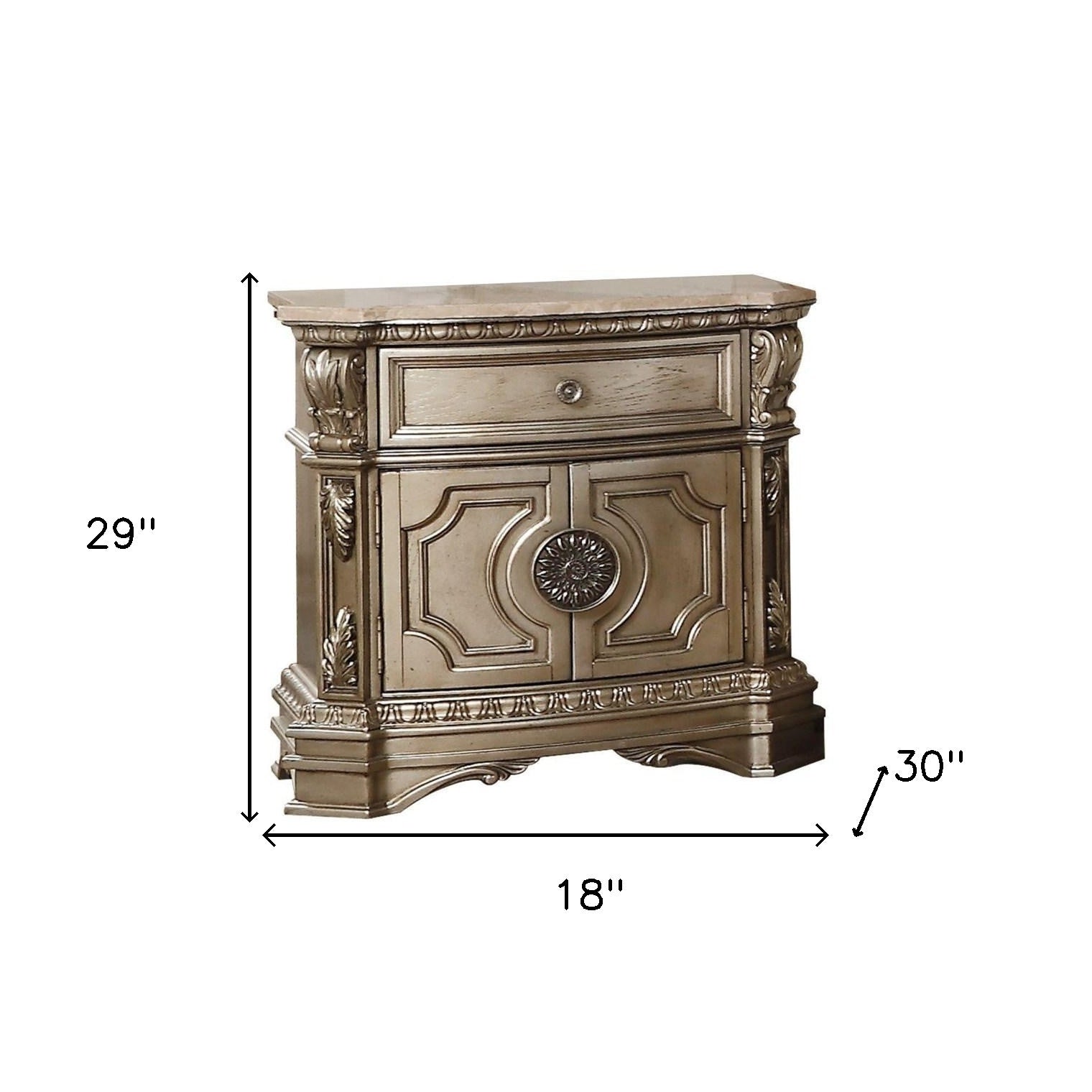 29" Champagne One Drawer Faux Marble and Solid Wood Nightstand With Storage