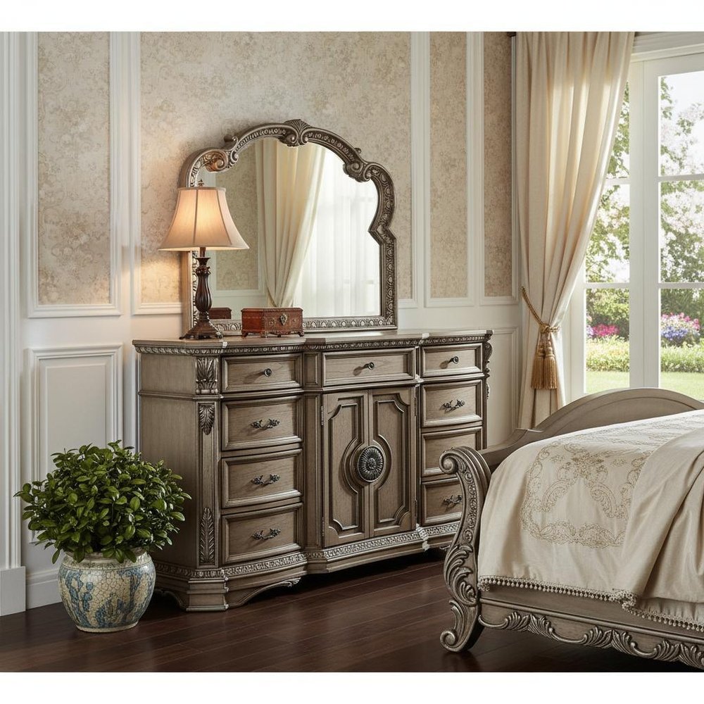 42" Brown Solid Wood Nine Drawer Combo Dresser