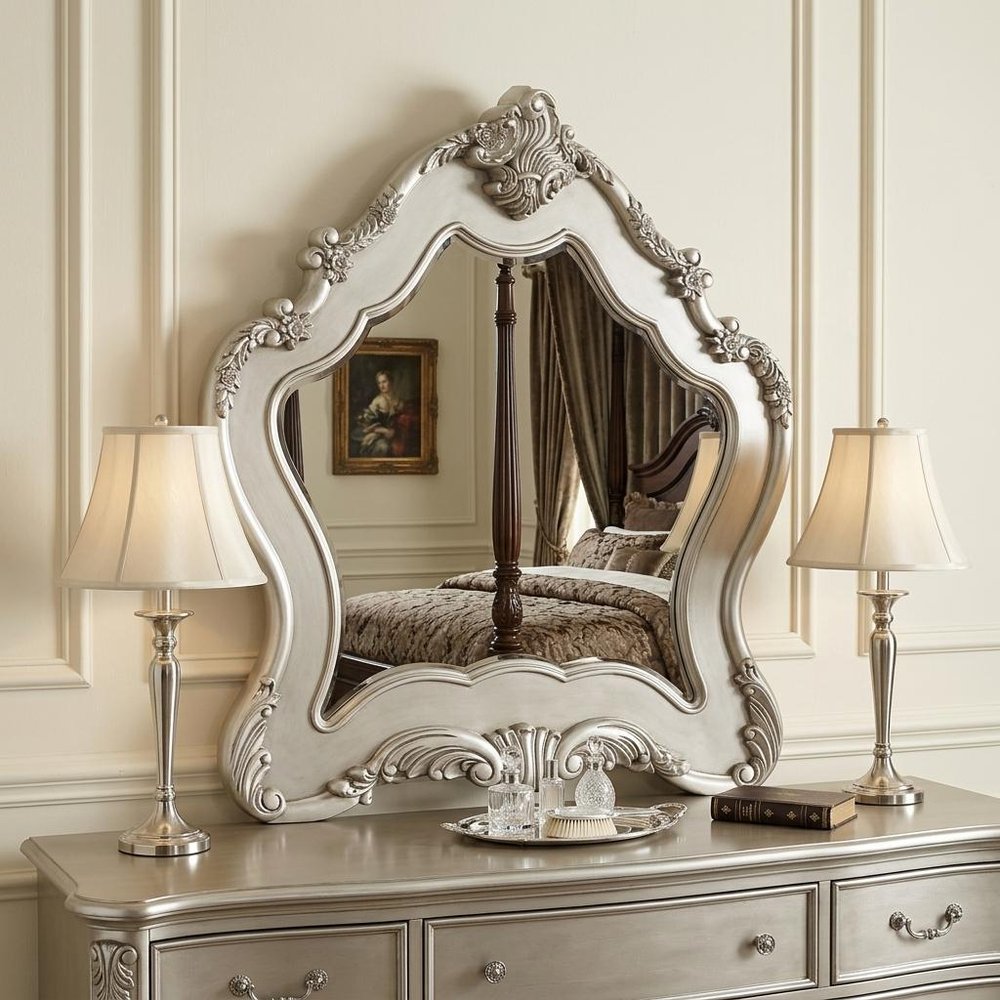 48" White Abstract Wood Framed Mounted Dresser Mirror