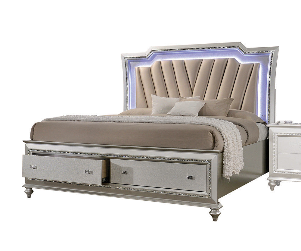 67" X 91" X 69" Pu Champagne Wood Upholstered (Hb) Led Queen Bed