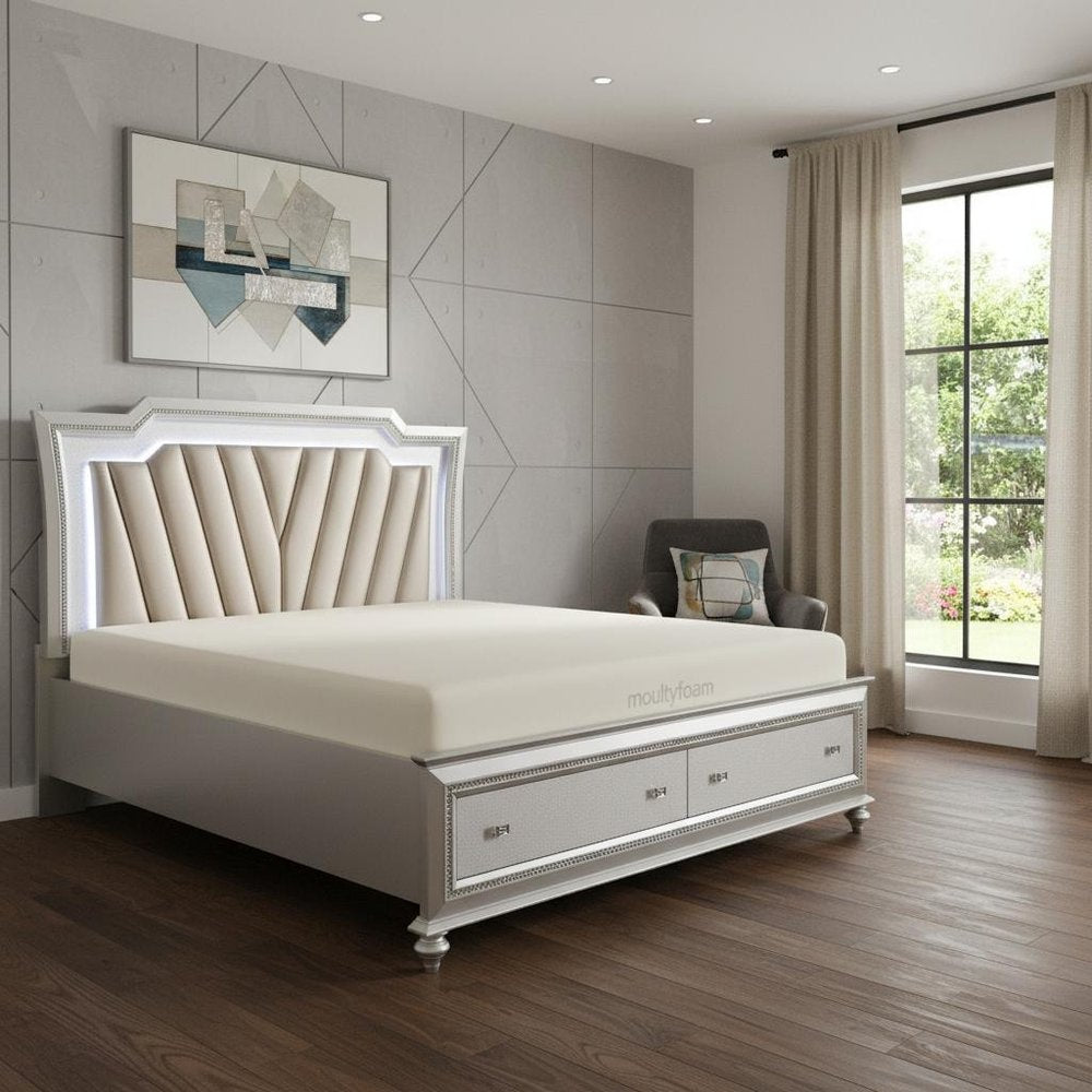 67" X 91" X 69" Pu Champagne Wood Upholstered (Hb) Led Queen Bed