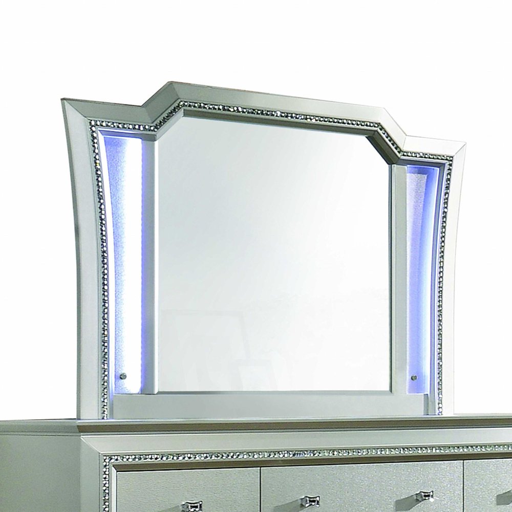 38" Champagne Abstract Wood Framed Mounted Dresser Mirror