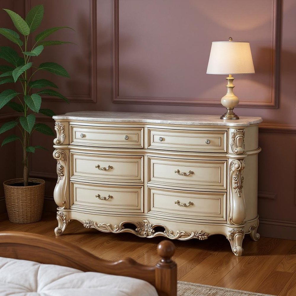 7200" Beige Solid Wood Six Drawer Double Dresser