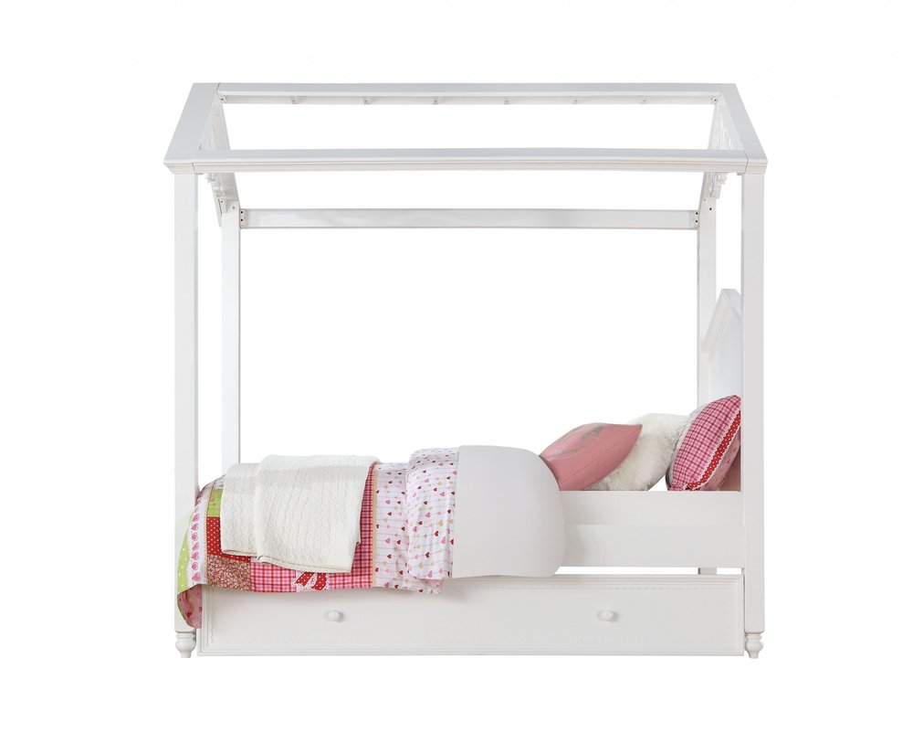 White Wood Twin Canopy Bed Frame
