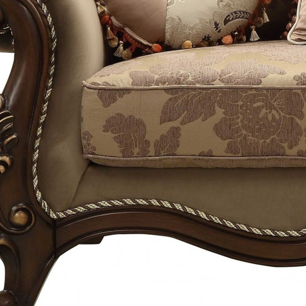 69" Beige and Gold And Brown Loveseat and Toss Pillows