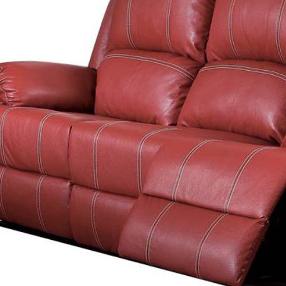 81" Red And Black Faux Leather Reclining Sofa