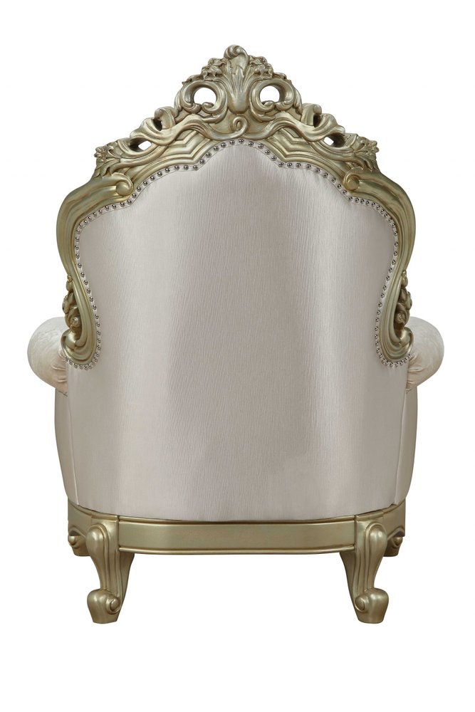 40" Cream and Antiqued White Fabric Damask Tufted Arm Chair And Toss Pillow