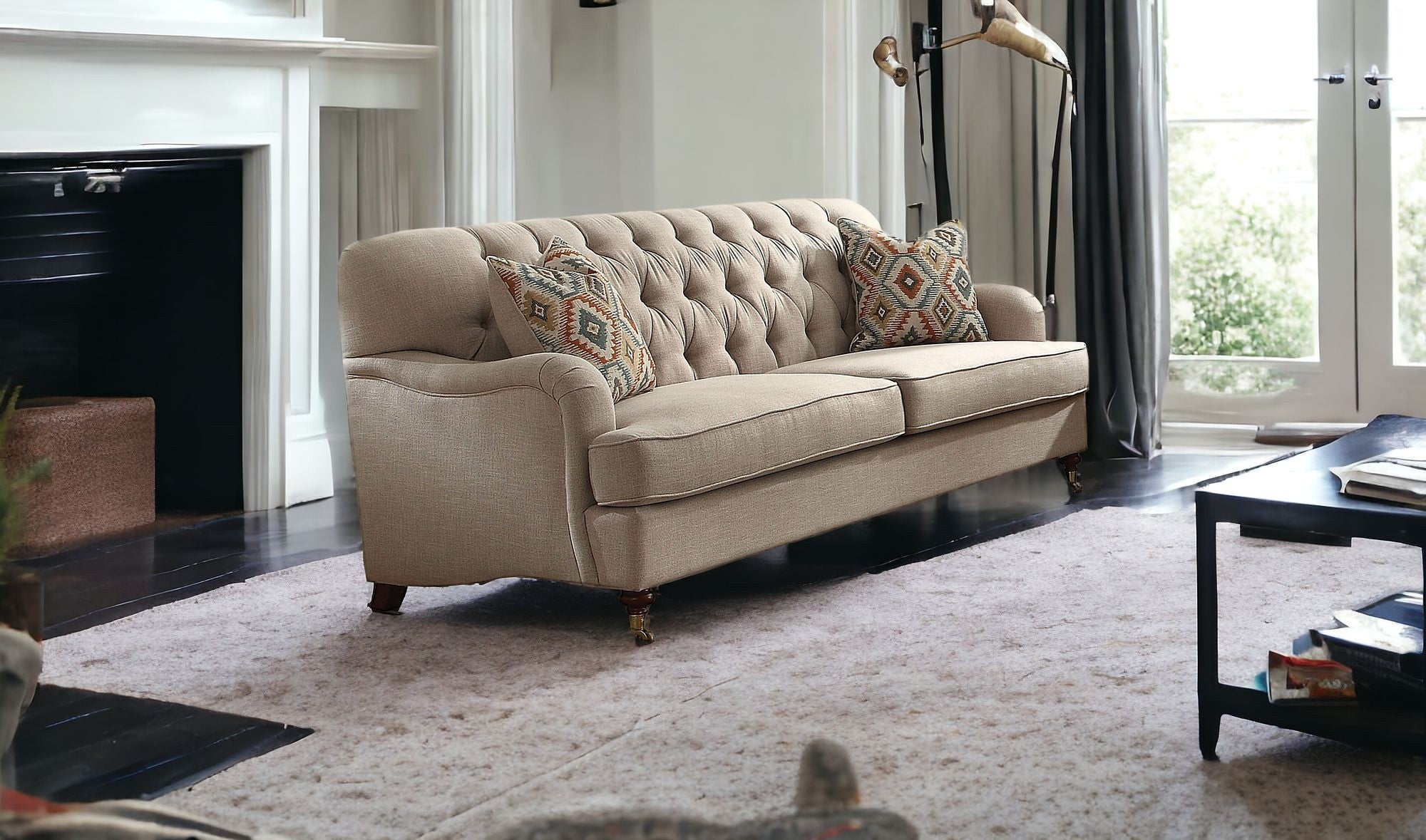 38" X 85" X 37" Beige Fabric Upholstery Sofa w2 Pillows