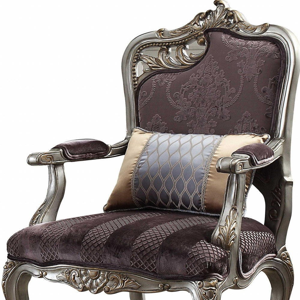 29" X 27" X 43" Velvet Antique Platinum Finish Chair With 1 Pillow
