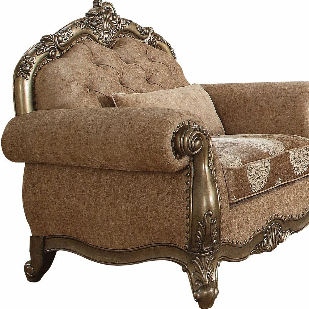 35" Gray And Pearl Fabric Damask Tufted Chesterfield Chair