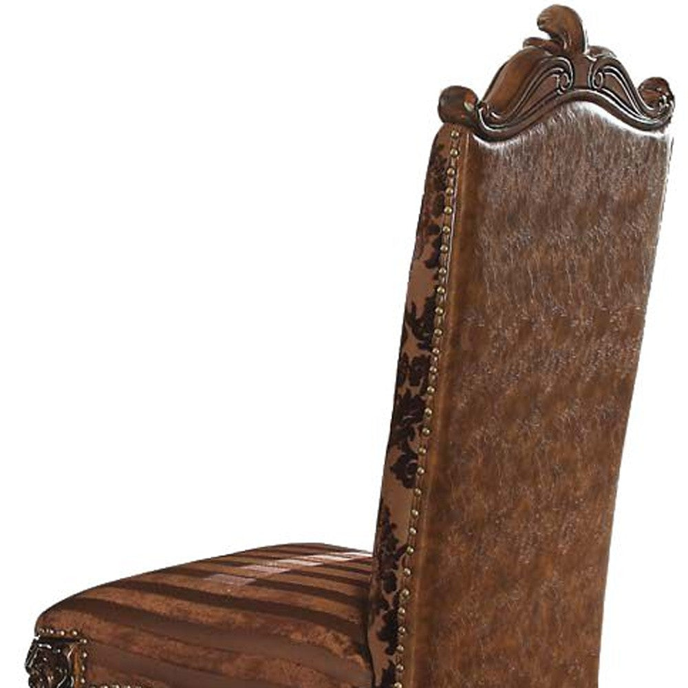 27" X 22" X 49" 2Tone Brown Faux Leather Fabric Cherry Oak Upholstery Finish Side Chair Set2