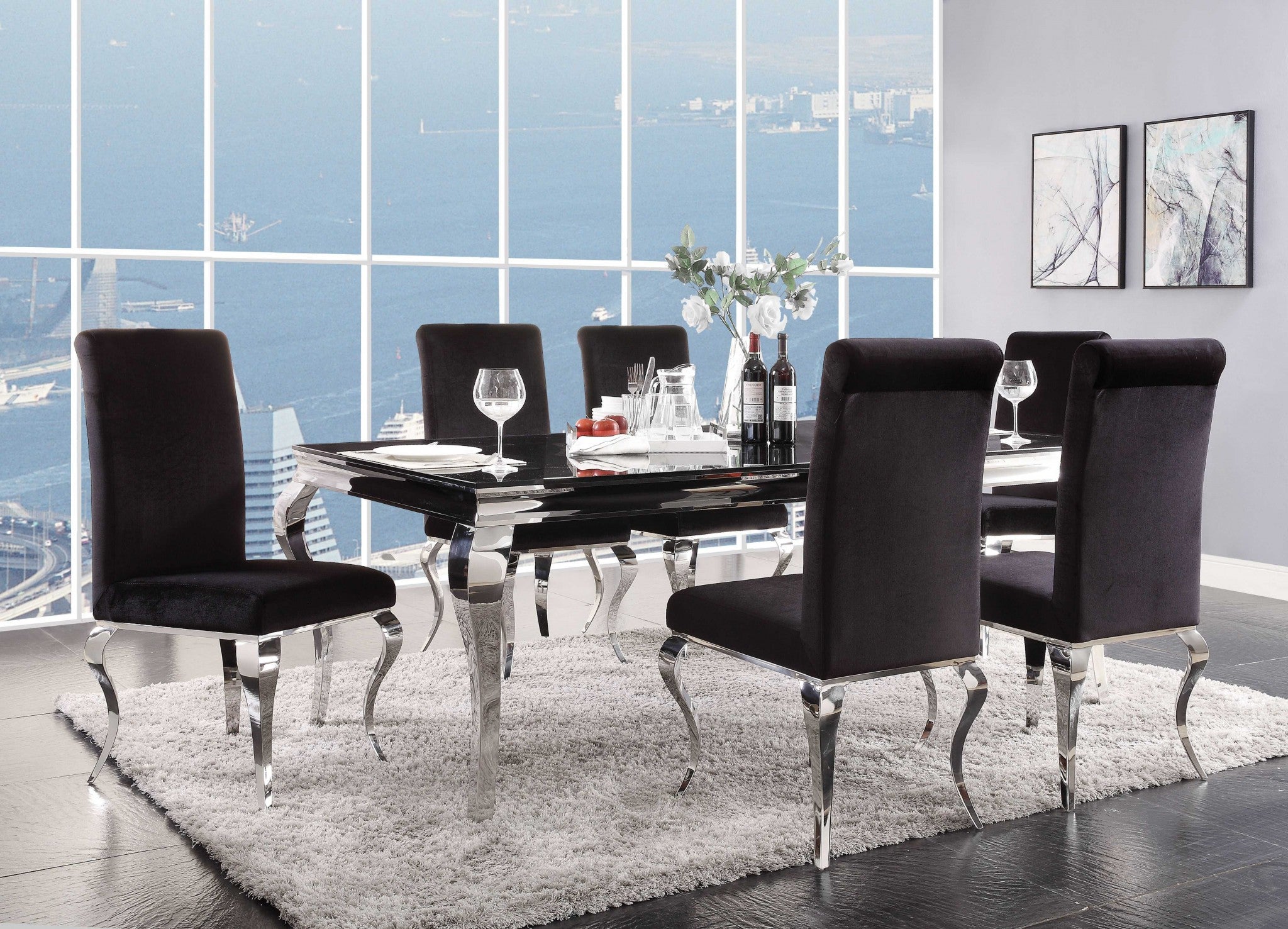 80" Black And White Glass And Stainless Steel Dining Table