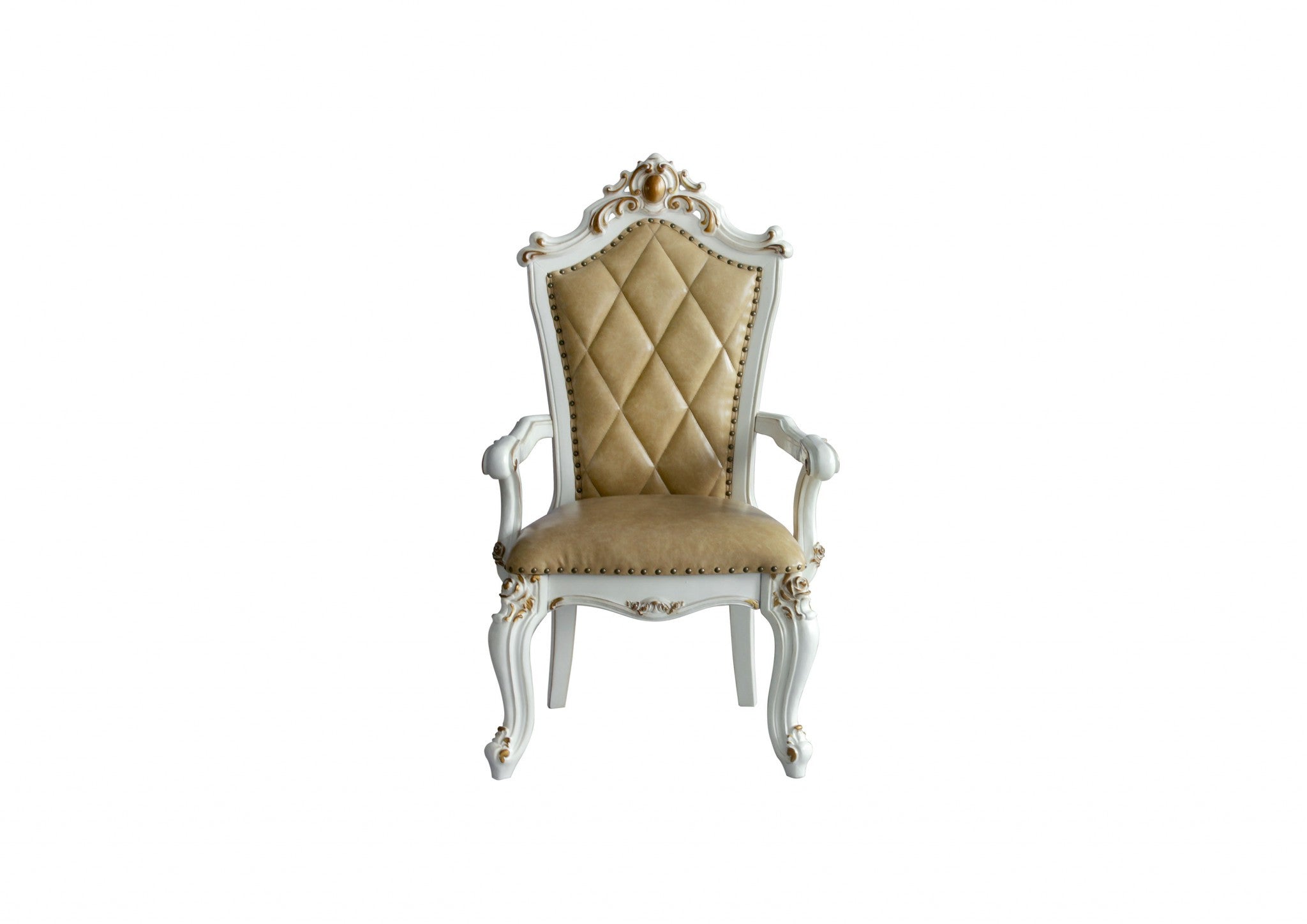 Set Of Two 27" Brown And White Faux Leather Tufted Side Chair