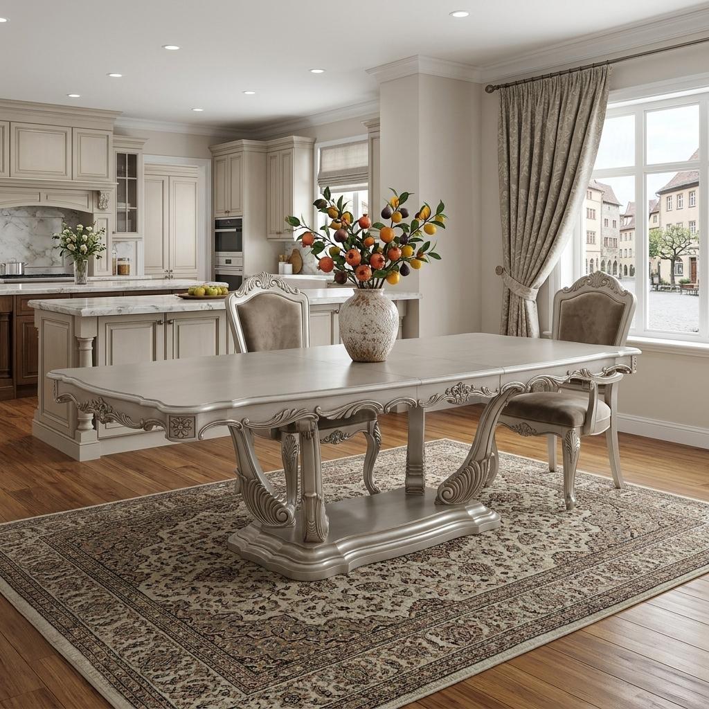 44" Off White Solid Wood Pedestal Base Dining Table