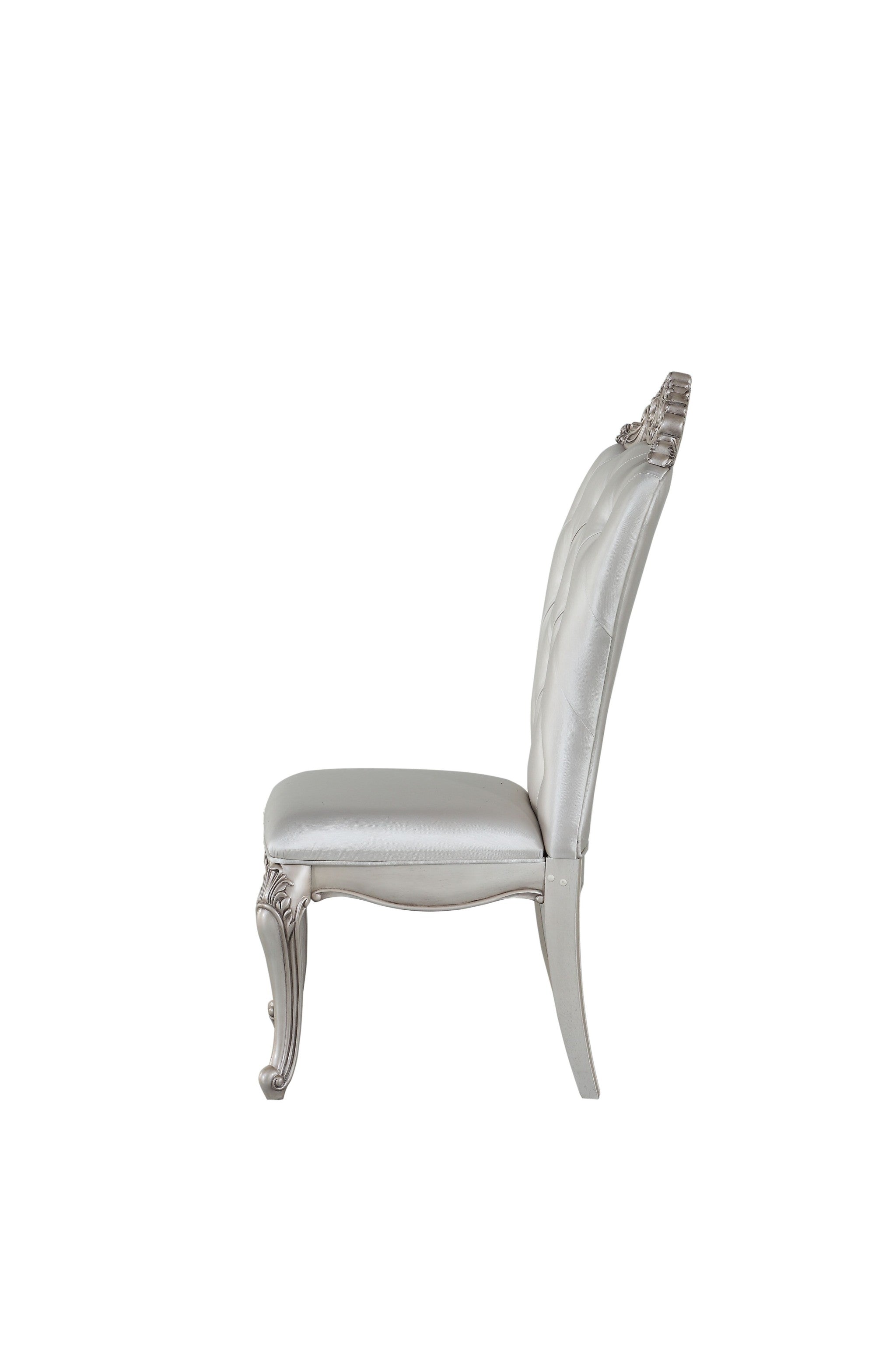 Set of Two Cream and Antiqued White Upholstered Fabric Queen Anne Back Dining Side Chairs