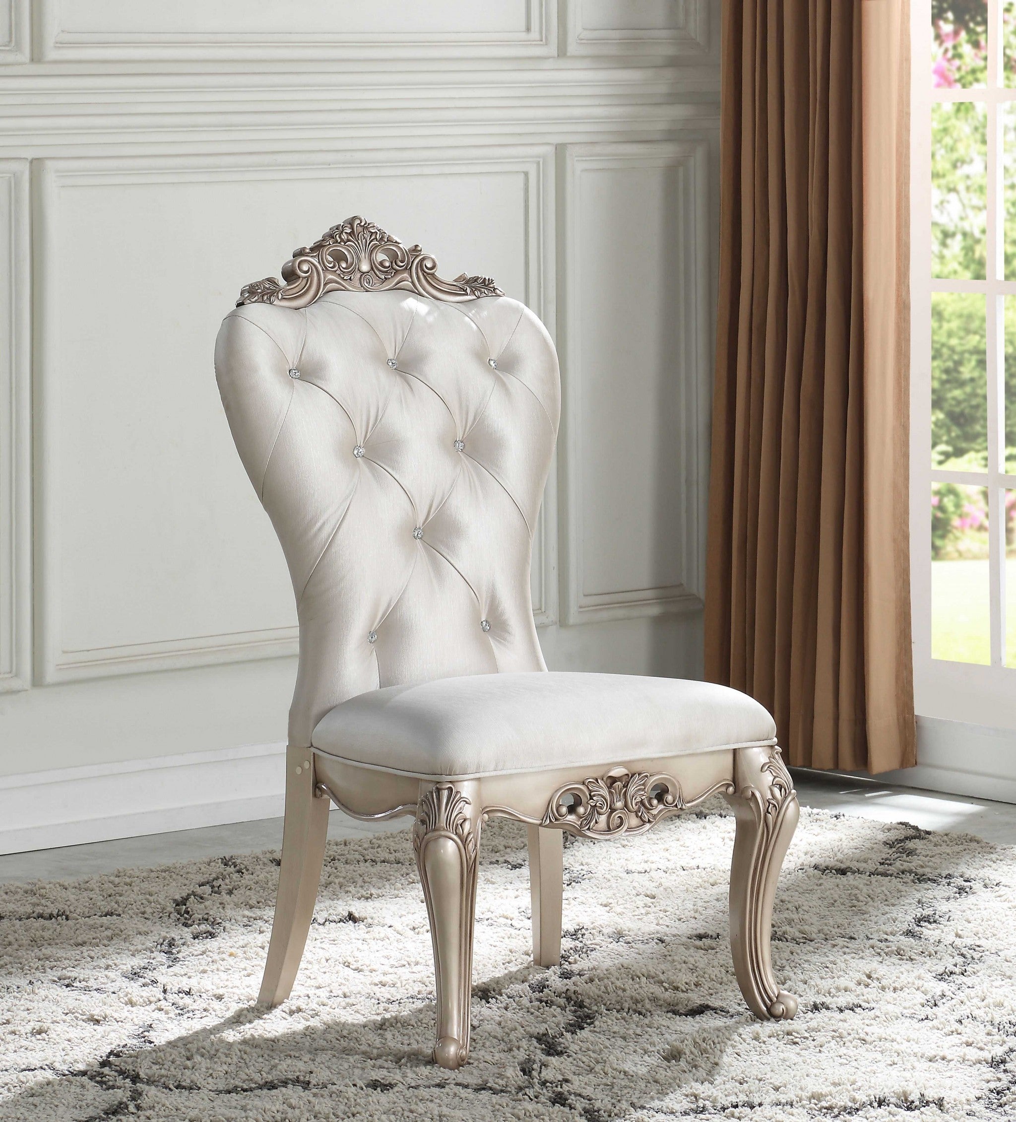 Set Of 2 Antique White And Cream Voguish Dining Chair