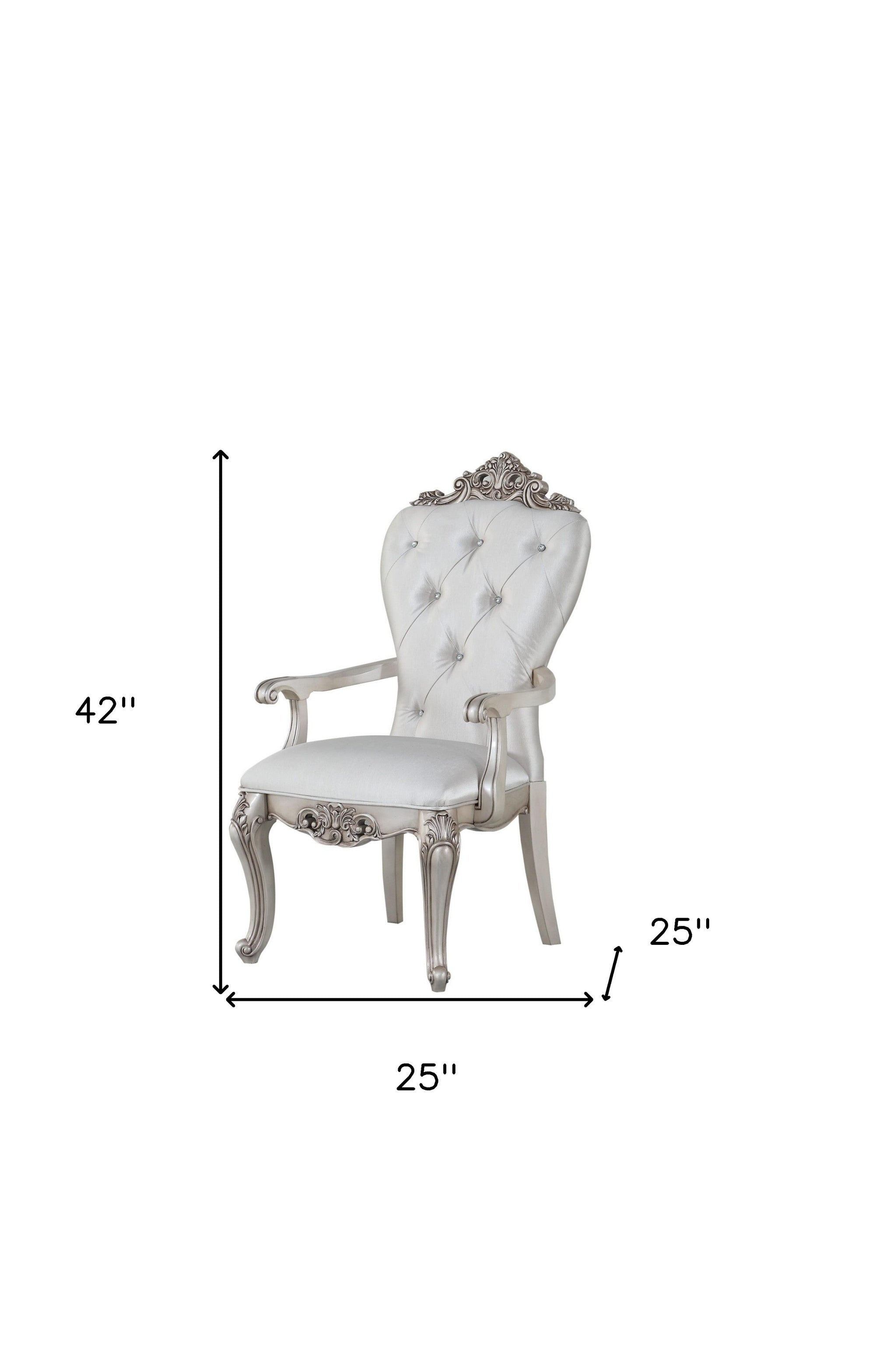 Set Of Two 25" Silver And Pearl Fabric Tufted Side Chair