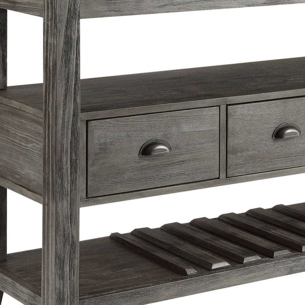 18" X 54" X 36" White Marble Gray Oak Wood Server