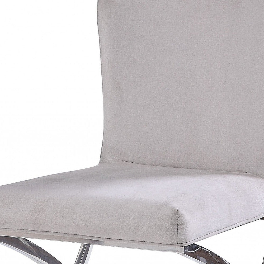 24" Beige Velvet And Silver Parsons Chair