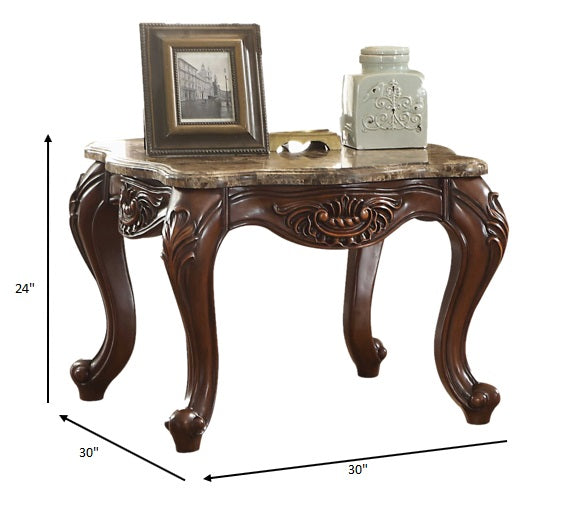 24" Cherry Oak Faux Marble Square End Table