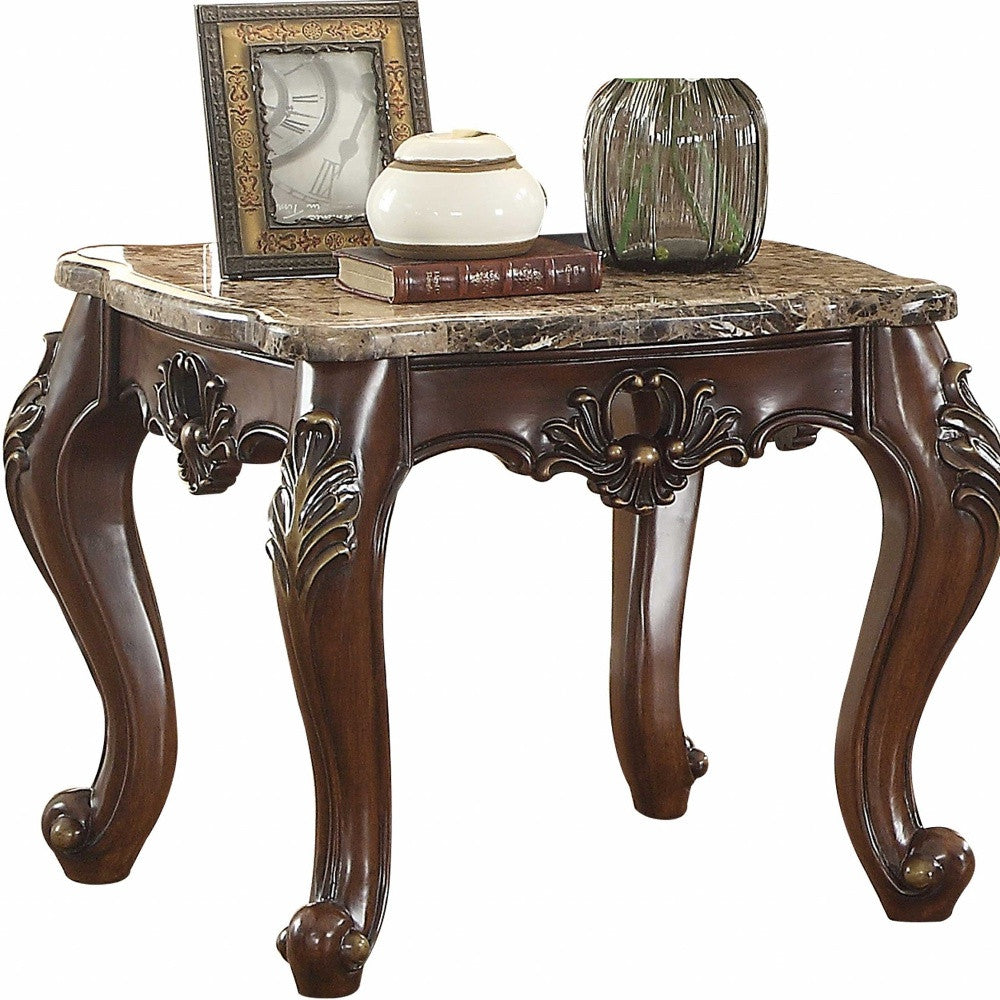 24" Cherry Oak Faux Marble Square End Table