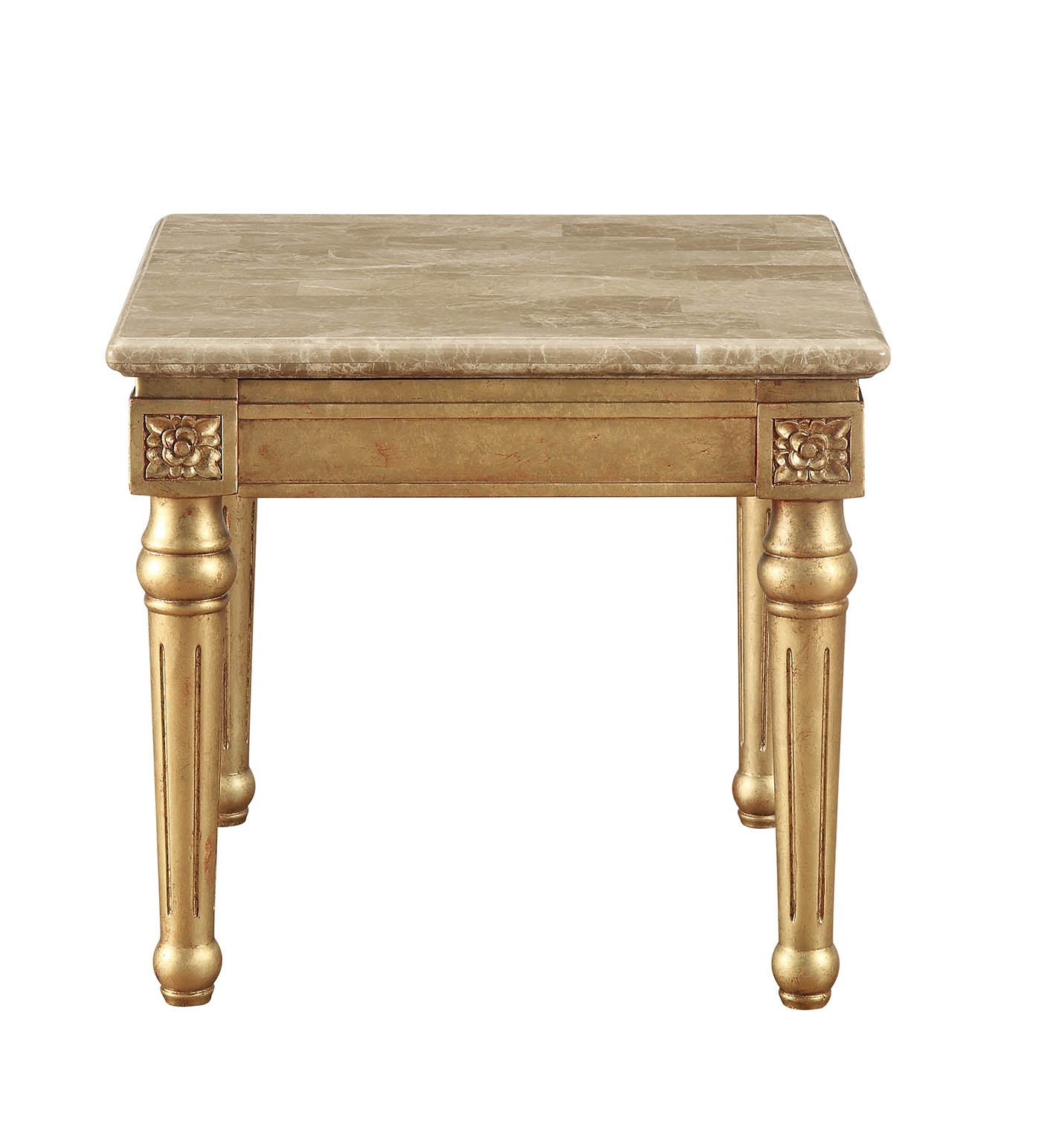 24" Antique Gold And White Faux Marble Square End Table