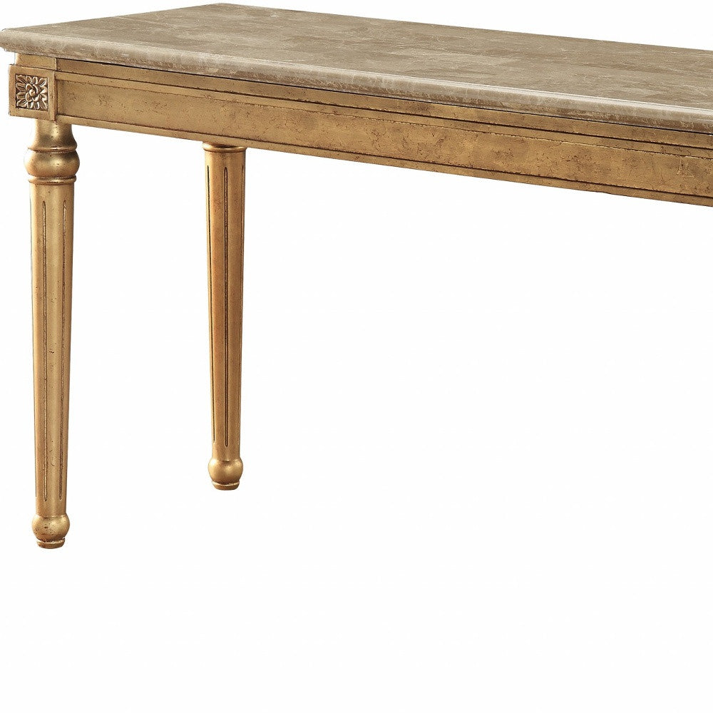 22" X 57" X 37" Marble Antique Gold Wood Sofa Table
